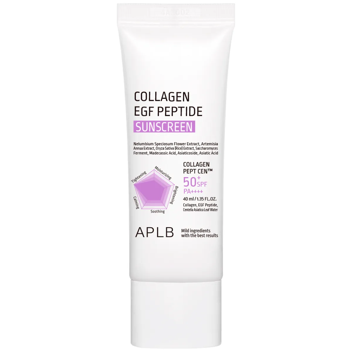 Сонцезахисний крем з колагеном, EGF та пептидами APLB Collagen EGF Peptide Sunscreen SPF50+ PA++++ 40 мл