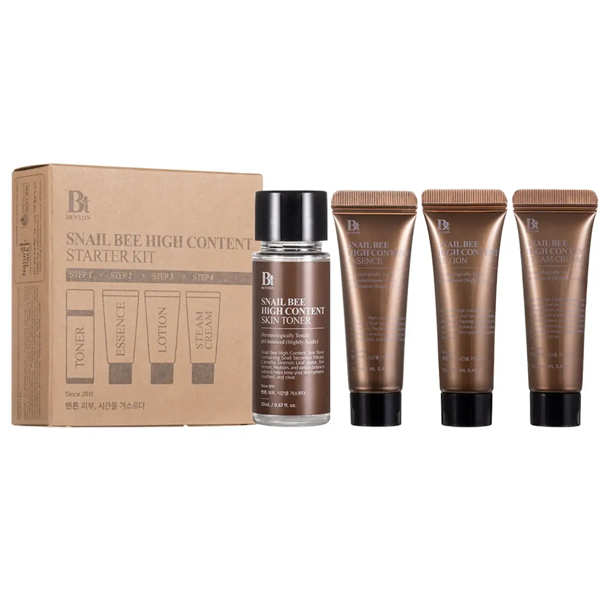 Набір з муцином равлика та бджолиною отрутою Benton Snail Bee High Content Starter Kit 4 в 1