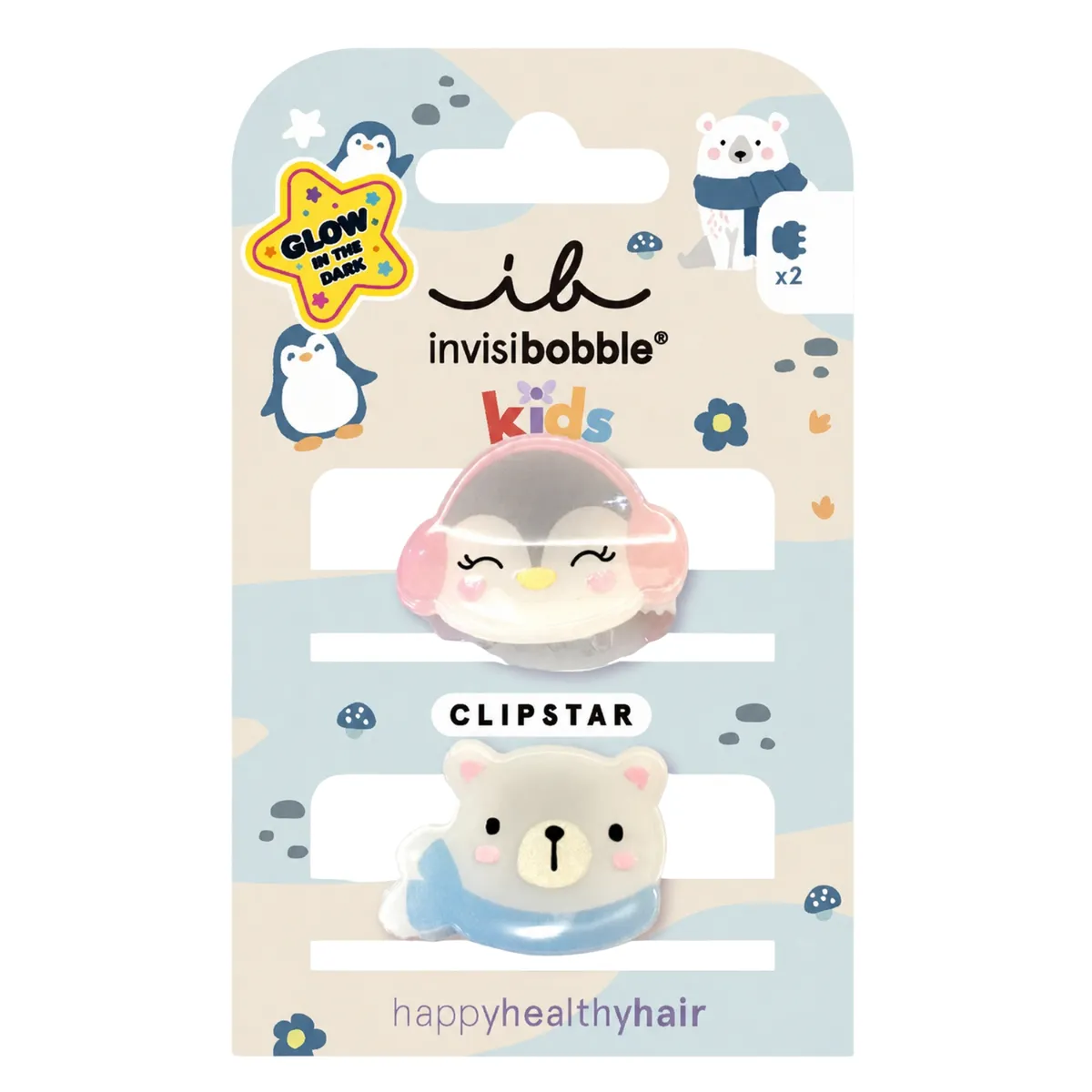 Набор детских заколок для волос Invisibobble Clipstar Glow Kids Polar Friends 2 в 1