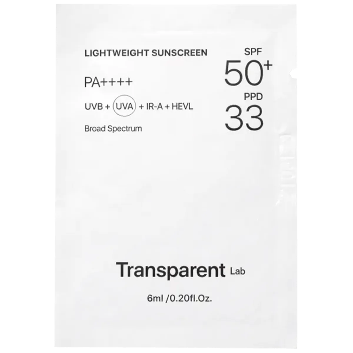 Легкий сонцезахисний крем Transparent Lab Lightweight Sunscreen SPF50+ 6 мл, Саше (пробник)