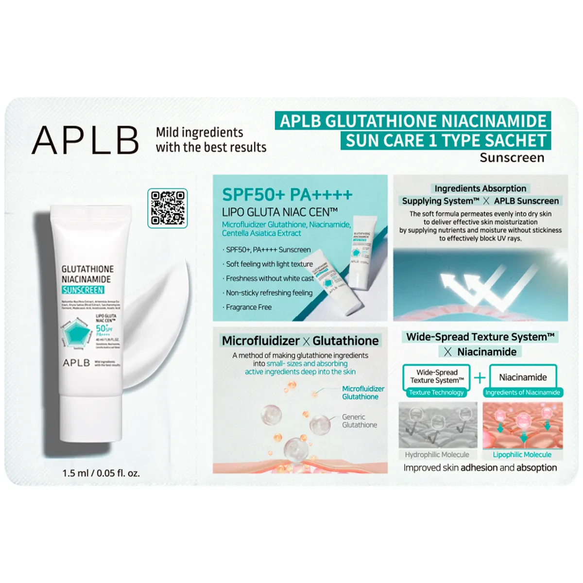 Солнцезащитный крем с глутатионом и ниацинамидом APLB Glutathione Niacinamide Sun Care 1 Type Sachet 1,5 мл