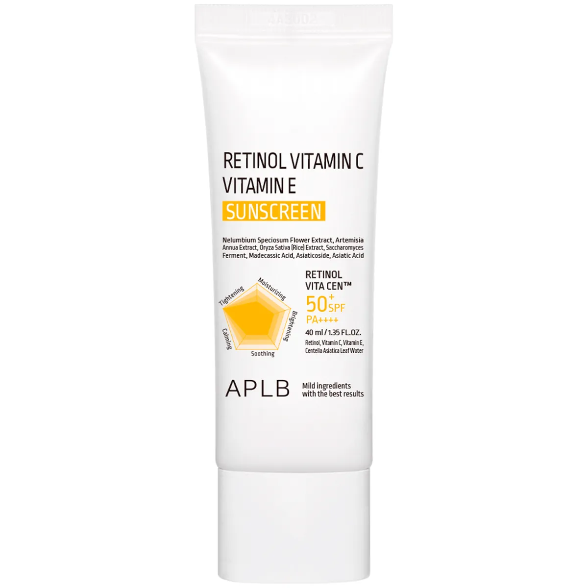 Солнцезащитный крем для лица с ретинолом, витаминами C и E APLB Retinol Vitamin C Vitamin E Sunscreen SPF50+ PA++++ 40 мл