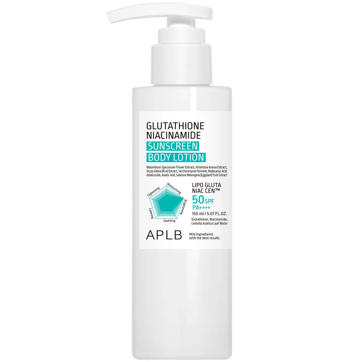 Солнцезащитный лосьон для тела с глутатионом и ниацинамидом APLB Glutathione Niacinamide Sunscreen Body Lotion SPF50+ PA++++ 150 мл