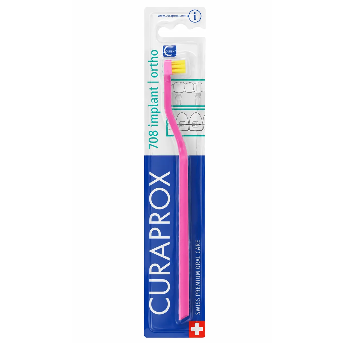 Монопучковая зубная щетка Curaprox CS 708 Implant | Ortho Розовый - желтый