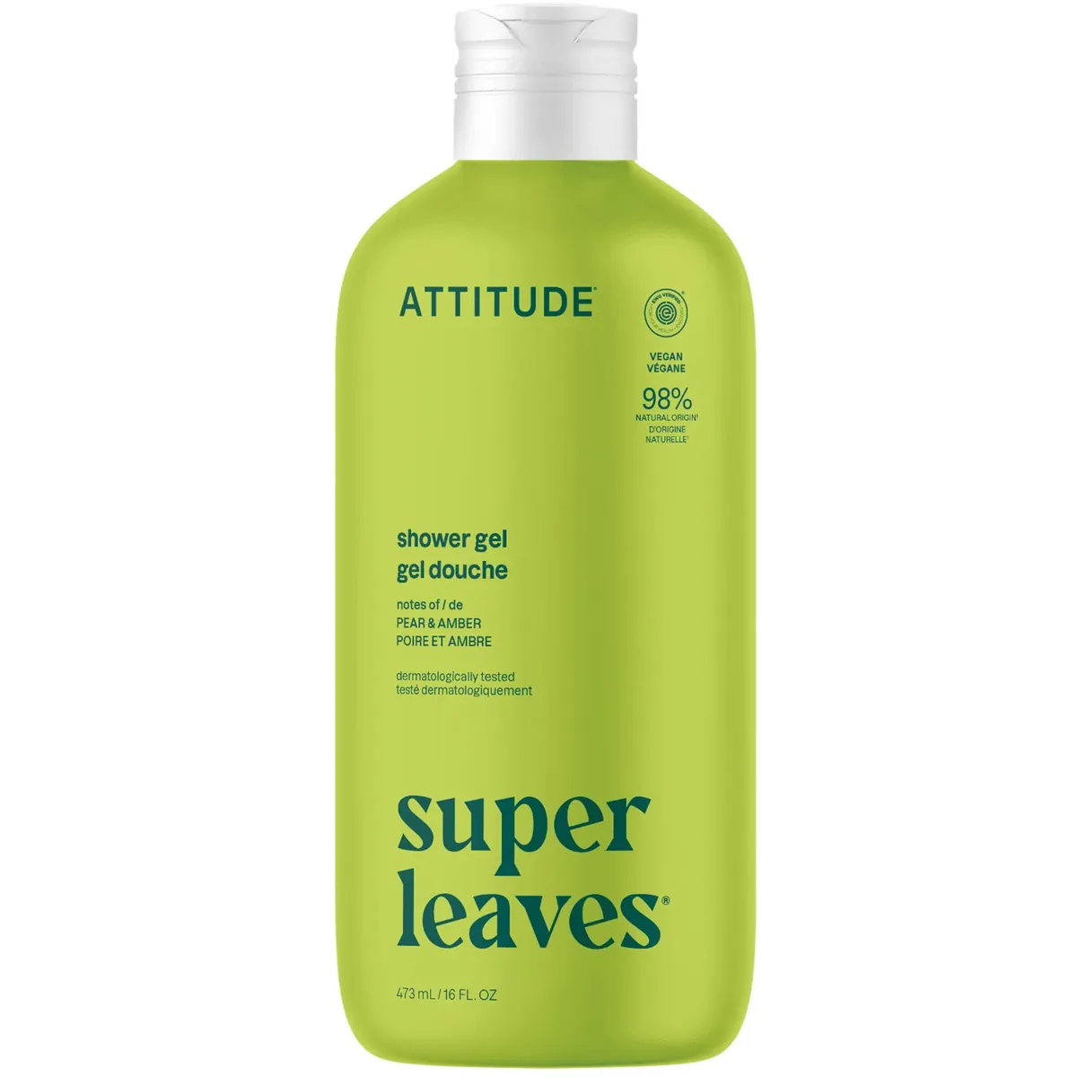 Гель для душу заспокійливий "Груша та Бурштин" Super leaves Attitude Body Wash Pear & Amber 473 мл