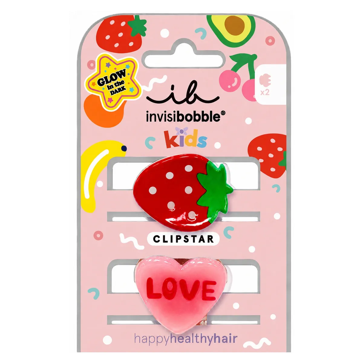 Набор детских заколок для волос Invisibobble Clipstar Glow Kids Frutti Strawberry 2 в 1