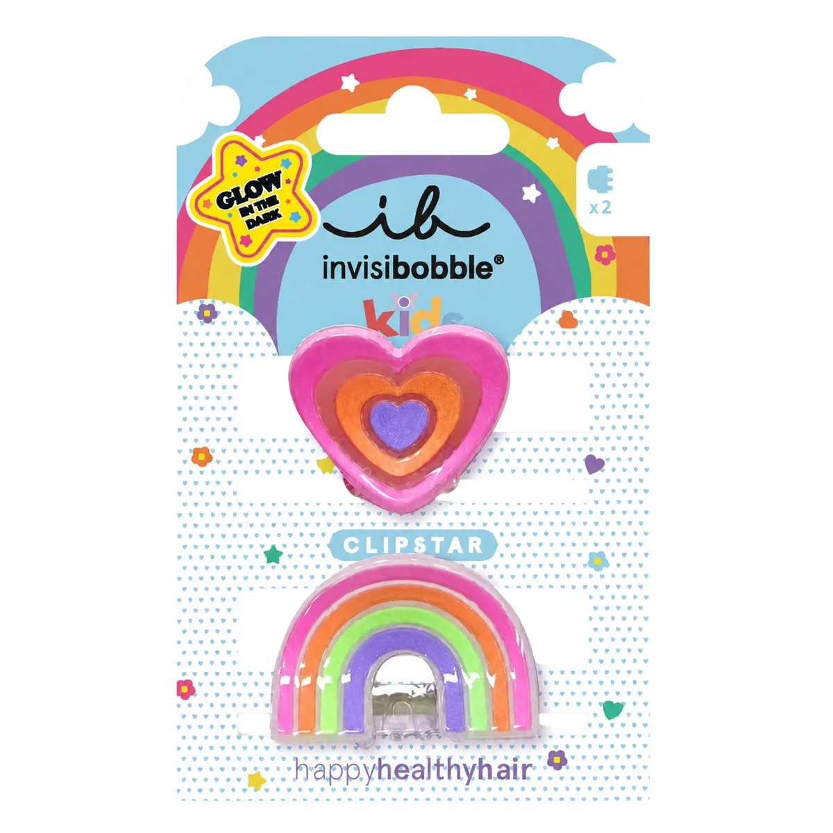 Набор детских заколок для волос Invisibobble Clipstar Glow Kids Happy Heart 2 в 1