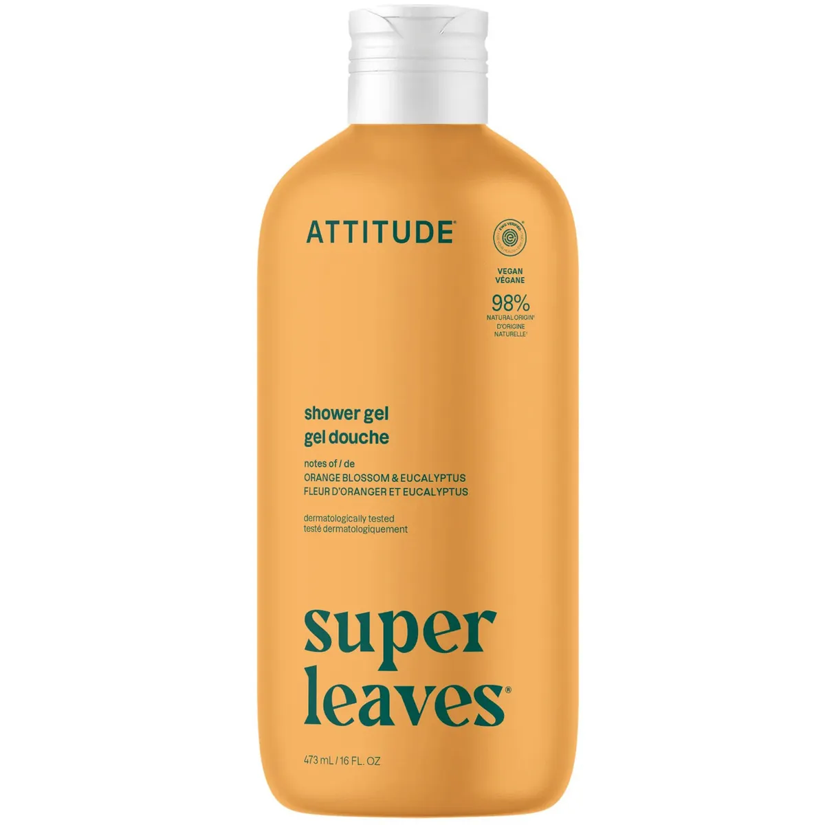 Гель для душу тонізувальний "Квітка апельсину та Евкаліпт" Super leaves Attitude Orange Blossom & Eucalyptus 473 мл