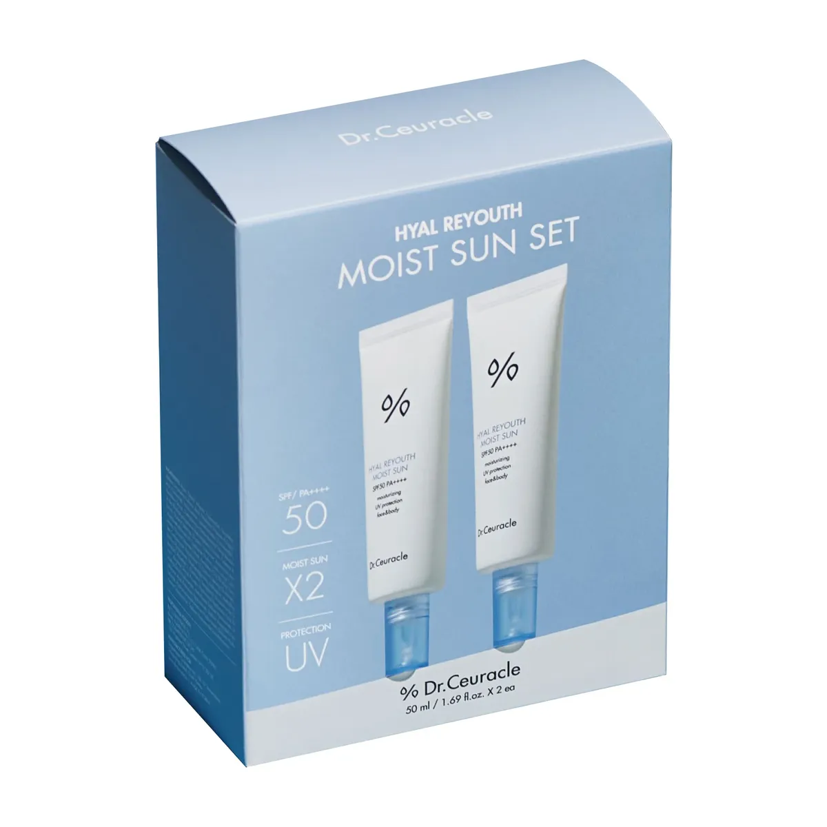 Набір зволожувальних сонцезахисних кремів SPF50+ PA++++, 2 в 1 Dr.Ceuracle Hyal Reyouth Moist Sun Duo Set 2 в 1