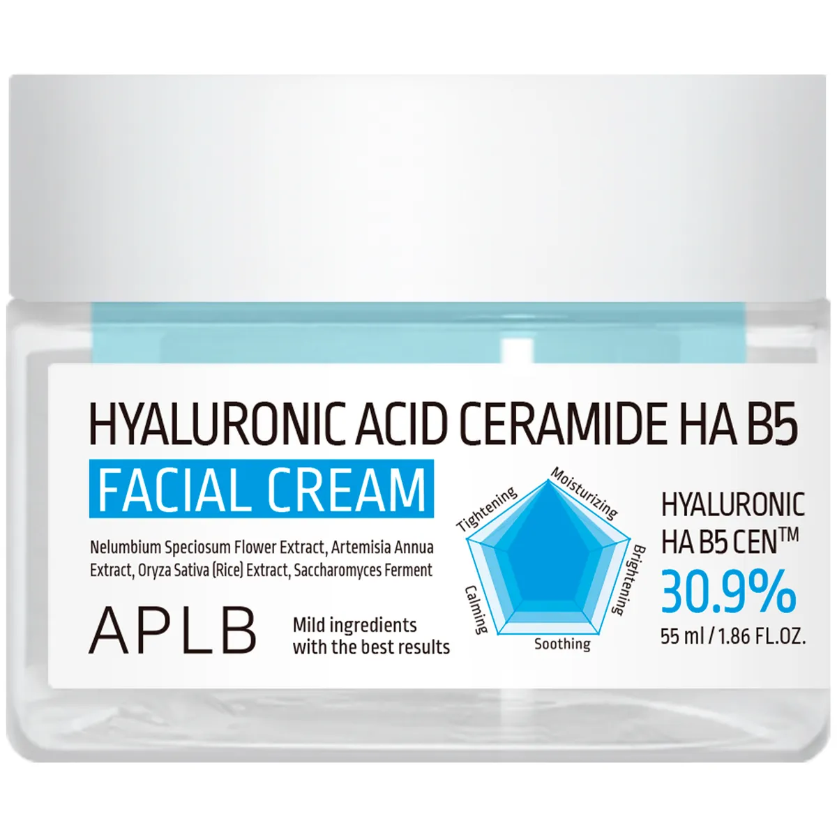 Крем для лица с гиалуроновой кислотой, керамидами и витамином B5 APLB Hyaluronic Acid Ceramide HA B5 Facial Cream 55 мл