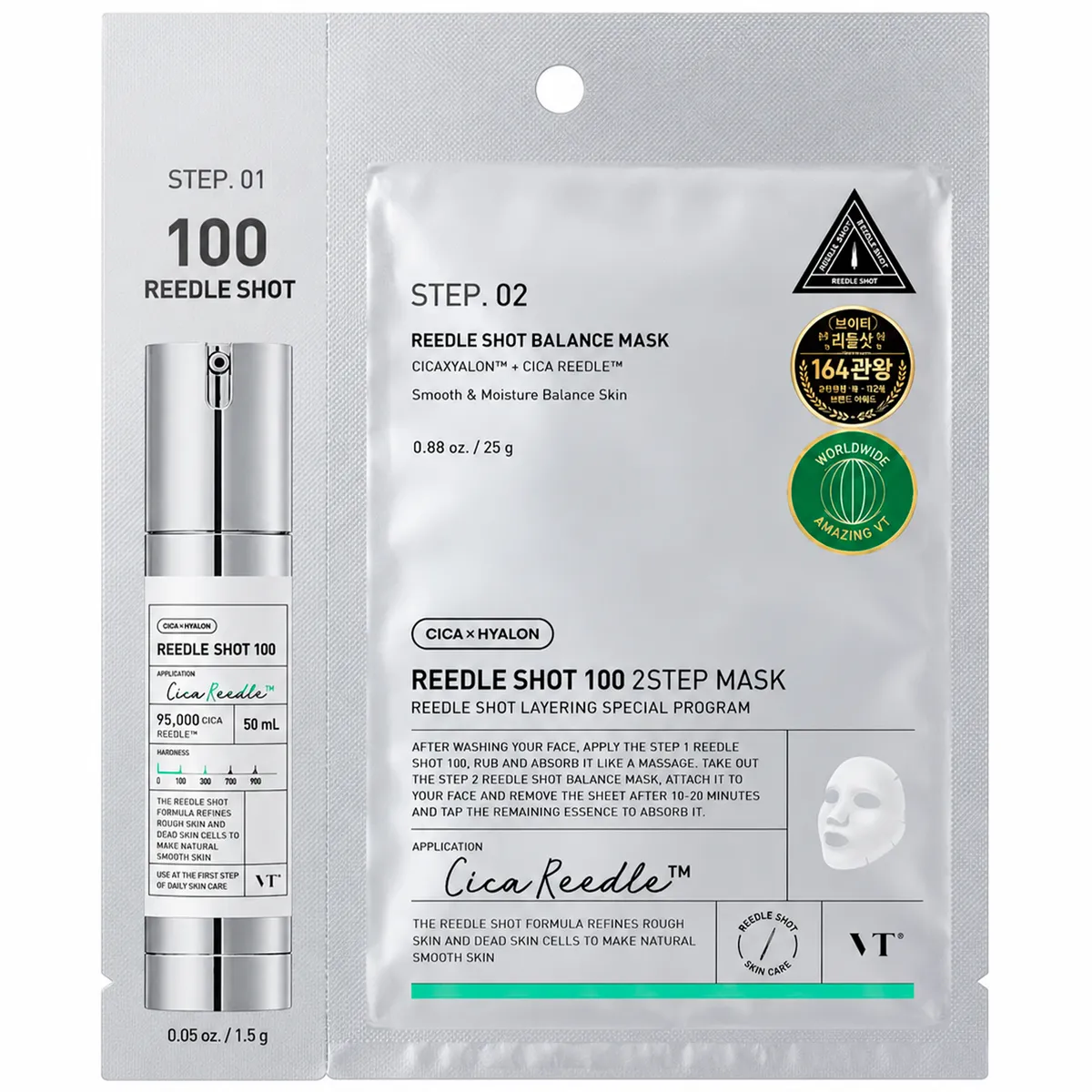 Двухэтапная успокаивающая тканевая маска с спикулами VT Reedle Shot 100 2-Step Mask 1 шт * 25 г + 1,5 г