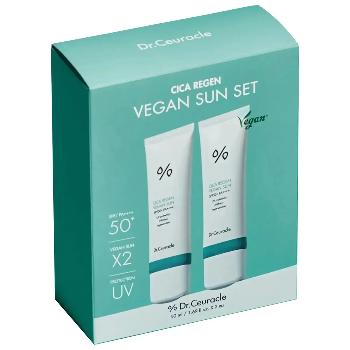 Набор солнцезащитных кремов с центеллой Dr.Ceuracle Cica Regen Vegan Sun Set DUO 2 в 1