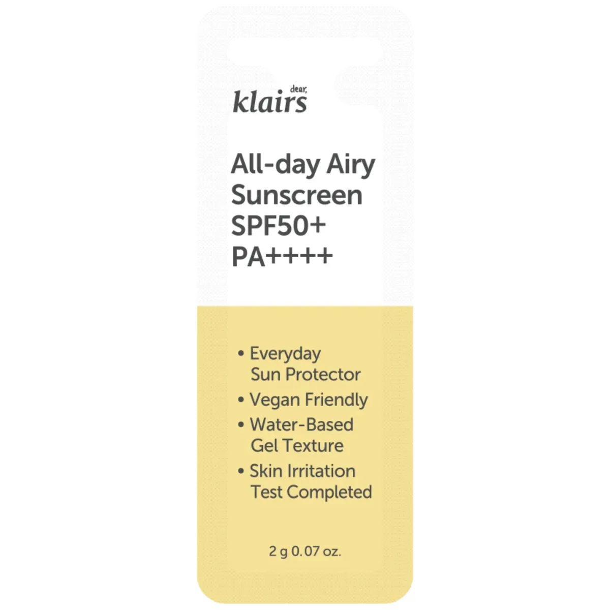 Солнцезащитный крем Dear, Klairs All-day Airy Sunscreen SPF50+ PA++++ 2 г, Саше (пробник)